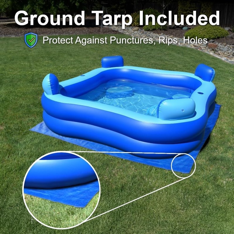 Inflatable Pool W/Seats & Headrests, 8Ft X 8Ft, Comes with Electric Pump and Gro gallery