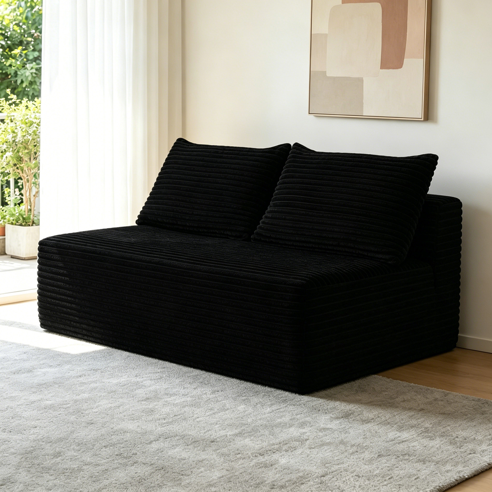 58" L-Shape Cloud Sectional Couch with Double Chaise, Black gallery