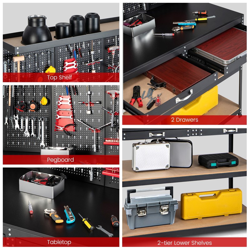 48 Inches Workbench Multipurpose Garage Worktable Tool Organizer with Pegboard gallery