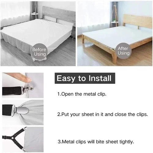 4Bed Sheet Fasteners Adjustable Elastic Suspenders Straps Mattress Covers ClipsV gallery