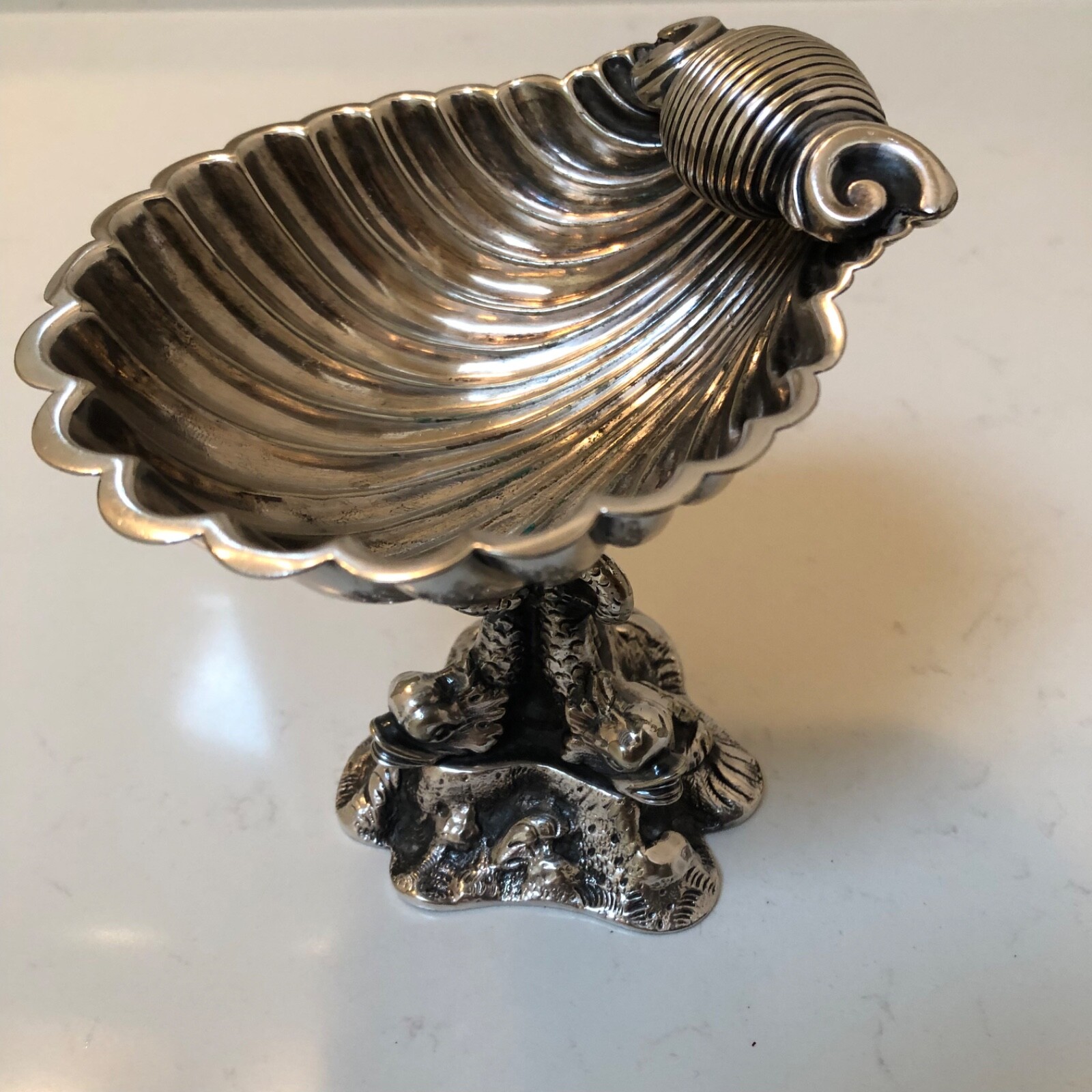 Vintage Victorian Style Shell Dish Seated Atop 3 Dolphins gallery