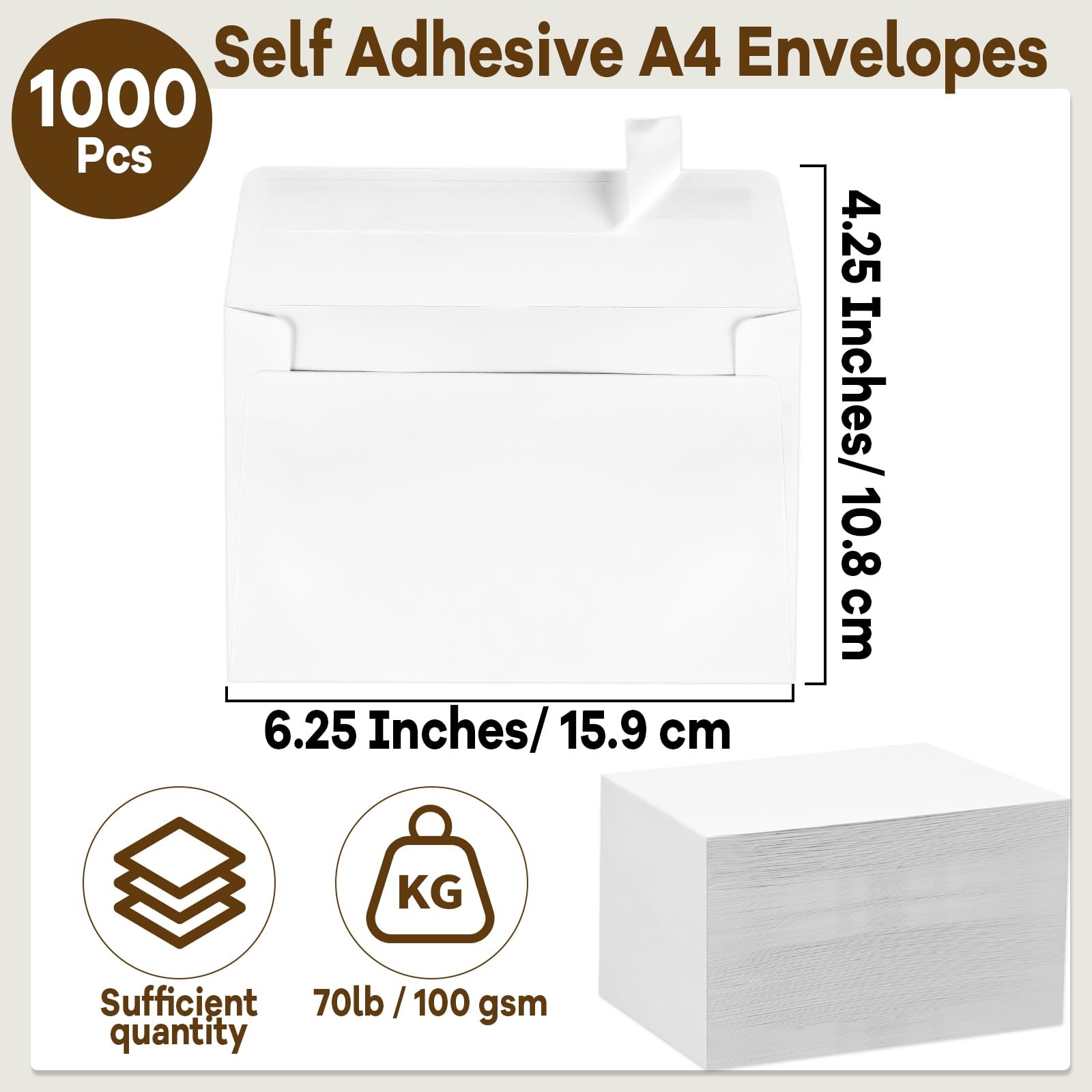 1000 Pcs A4 Envelopes with Self Adhesive 4.25x6.25 In White Invitation Envelo... gallery