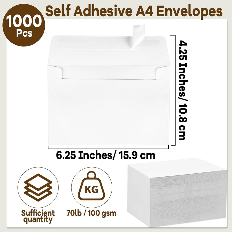 1000 Pcs A4 Envelopes with Self Adhesive 4.25x6.25 In White Invitation Envelo... gallery