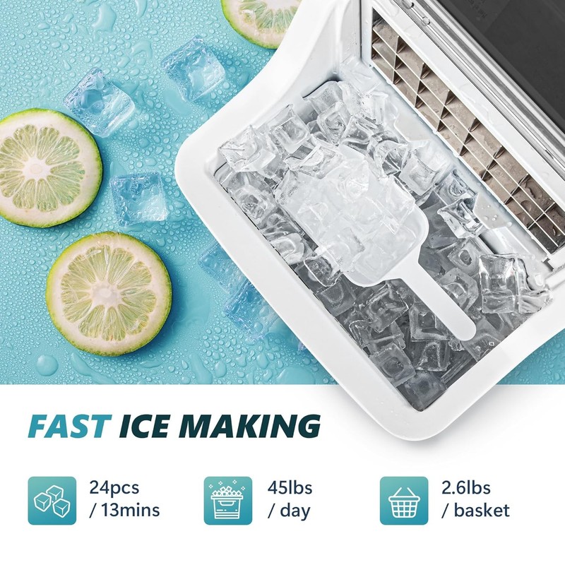 EUHOMY Ice Cube Maker Machine Countertop, 2 Ways to Add Water, 45Lbs/Day 24 Pcs gallery