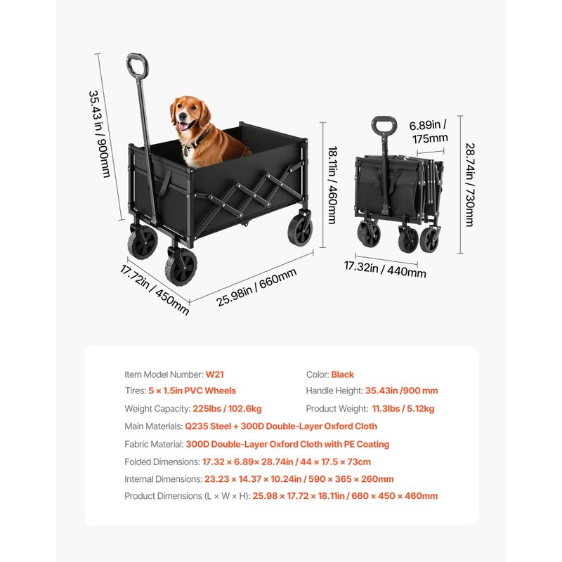 Collapsible Folding Wagon – 225lbs Capacity, Lightweight Portable Utility Cart gallery