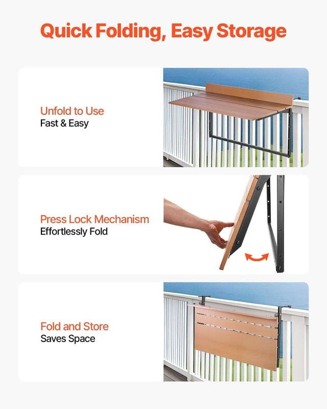 Rust-Resistant Balcony Table 15x39in 5-Setting Adjustable Foldable 50lb Support gallery