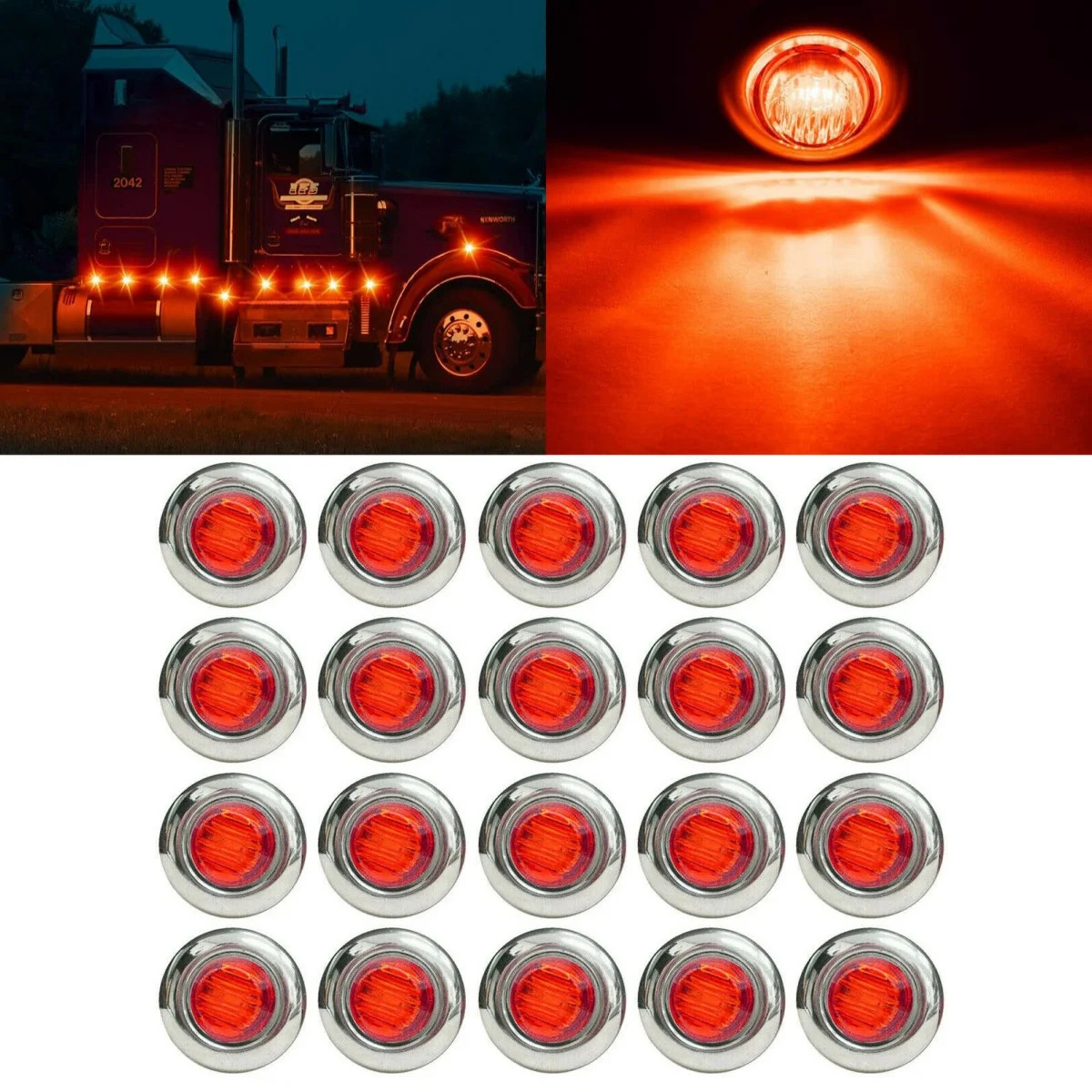20PCS 3/4 Inch RED Round Mini 3 LED Side Marker Lights For Truck Lorry Boat 12V gallery