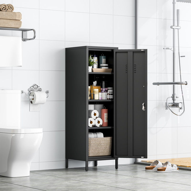 47" Lockable Small Metal Locker, 3 Adjustable Shelves for Home, School, Office gallery