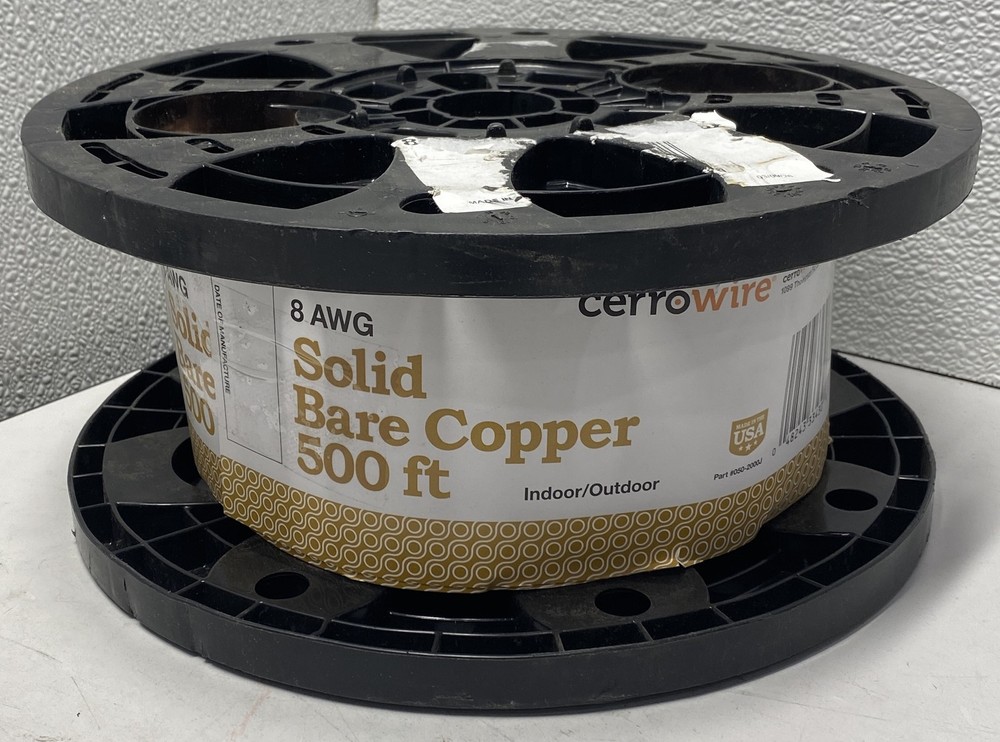 Cerrowire 050-2000J Solid 8 Awg Bare Copper Wire 500 Ft / Reel