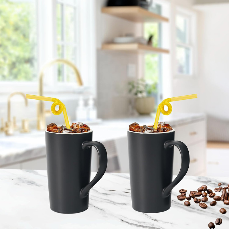 20 OZ Large Ceramic Coffee Mug Simple Pure Black Mug Set of 2 Plain Tall Milk Te gallery