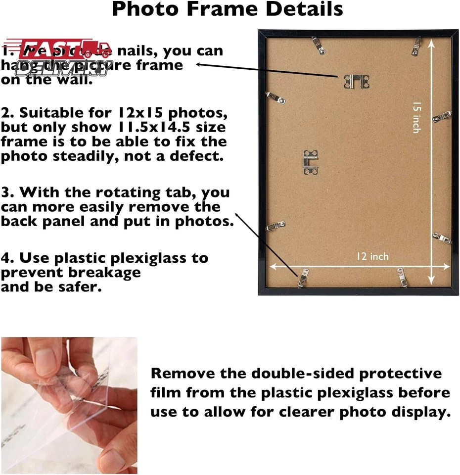 12X15 Inch Picture Frame, Horizontal and Vertical Formats for Wall Hanging, 12 X gallery