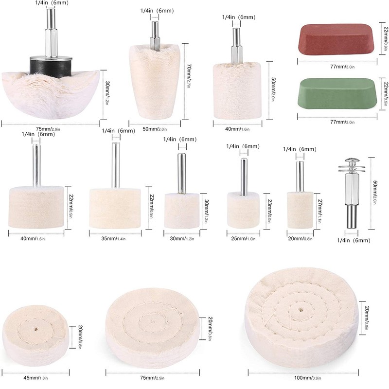 14PC Cotton Buffing Wheel Kit for Drill Rotary Tool Aluminum Metal Polishing Pad gallery