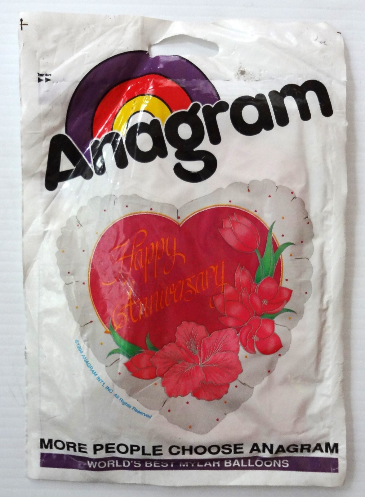 "Happy Anniversary" Large 18" Heart Shaped Vintage Mylar Foil Balloon gallery