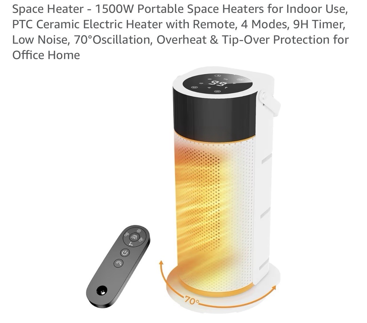 1500W Portable Ceramic Space Heater with Remote, Oscillation & Safety Features gallery