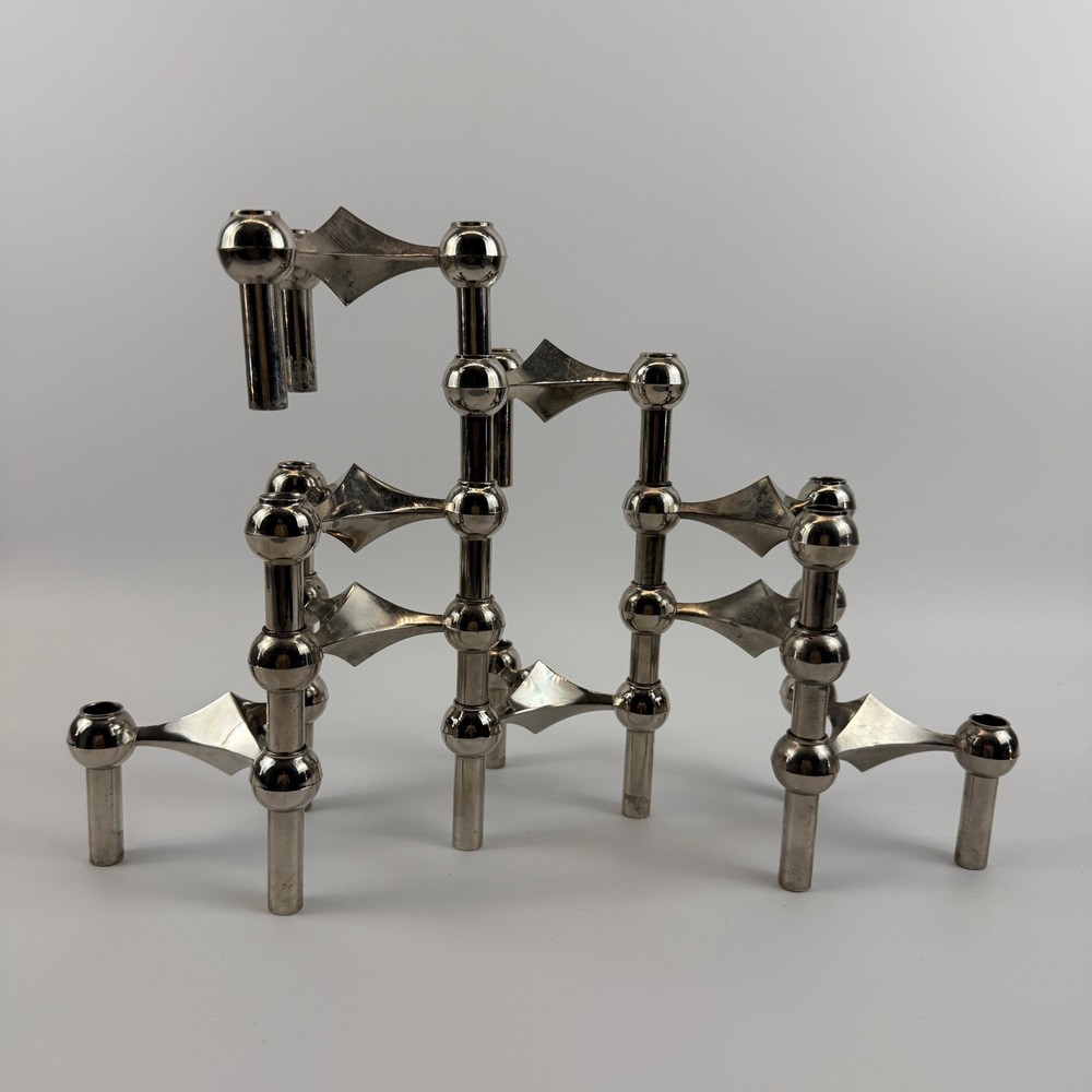 Stoff Nagel BMF Stacking Modular Chrome Candle Holders West Germany Lot of 9