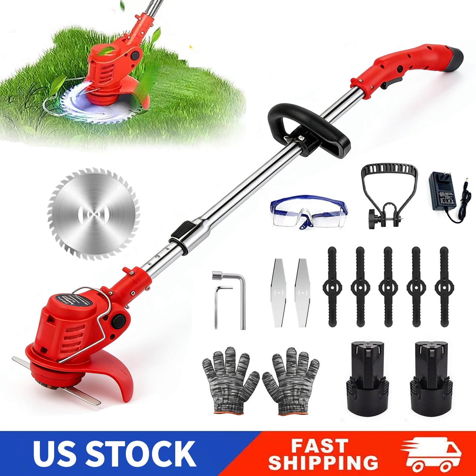 Electric Cordless Grass String Trimmer Lawn Edger Weed Wacker Cutter + 2 Battery gallery