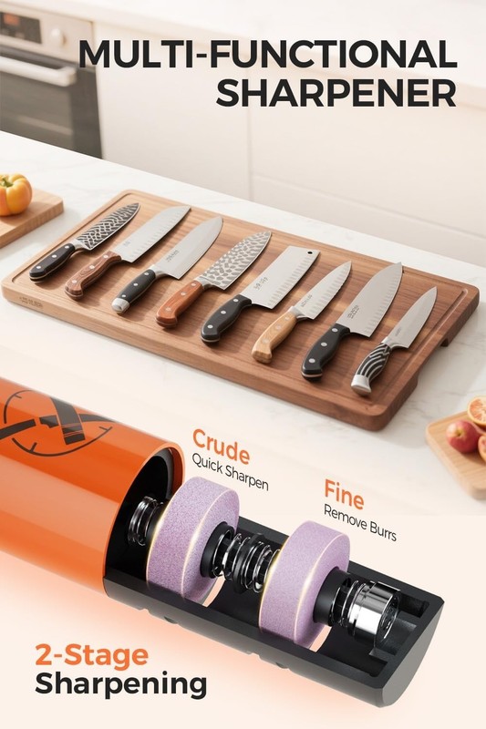 LEFUGO Electric Knife Sharpener, 3 Speed Max 7000RPM Handheld Sharpener - Orange gallery