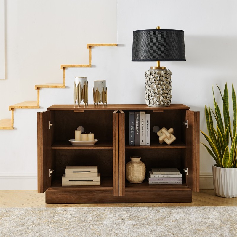Mid Century Fluted Sideboard, Adjustable Shelves, Walnut Storage Cabinet gallery