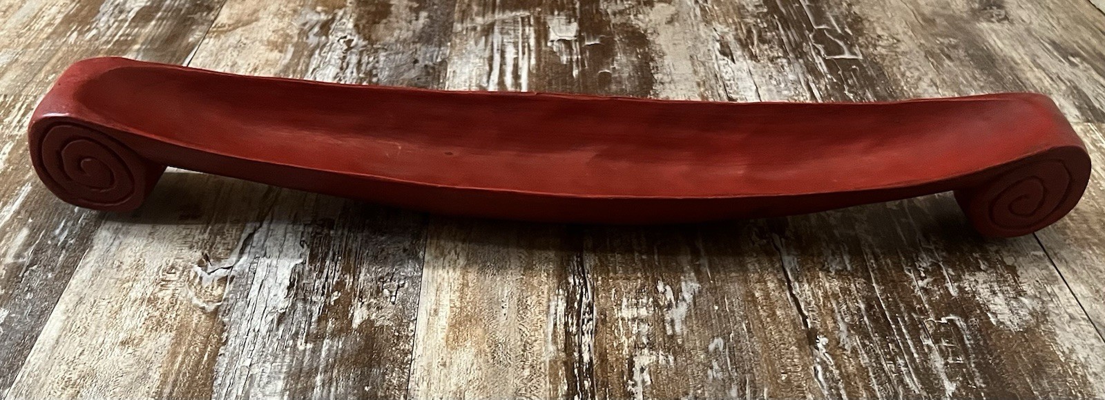 24” Rustic Red Wood Carved Table Decor Baguette Tray Centerpiece Farmhouse gallery