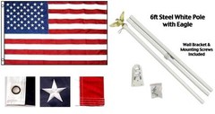 3’x5′ US AMERICAN FLAGS Embroidered Nylon Grommets & 6′ POLE KIT