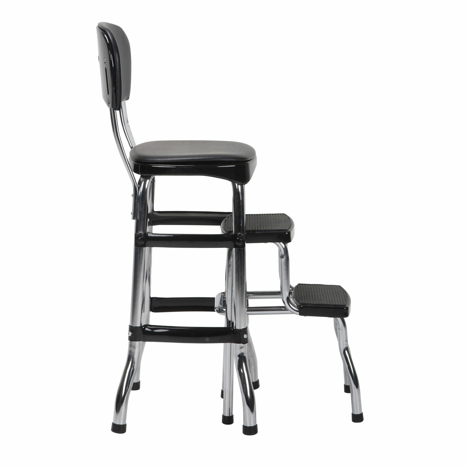 Black Folding Step Stool Kitchen Office Home Chair Back Retro 2 Platform Ladder gallery