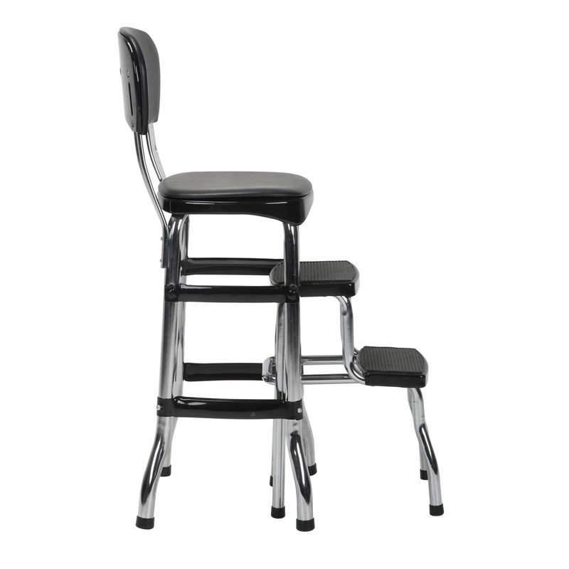 Black Folding Step Stool Kitchen Office Home Chair Back Retro 2 Platform Ladder gallery