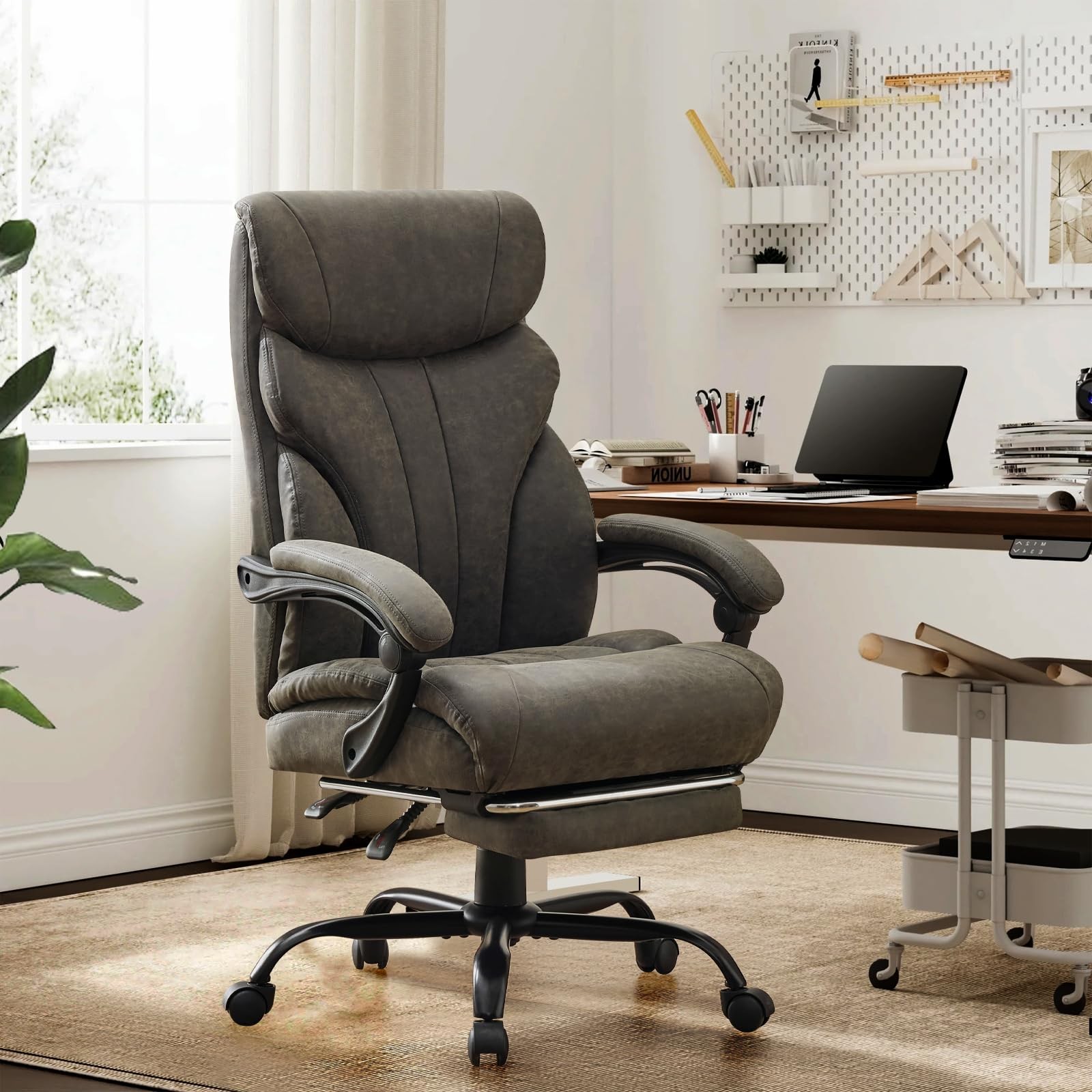 Big and Tall Leather Computer Chair, Flip-up Arms, 500lb, 360 Wheels, Recline gallery