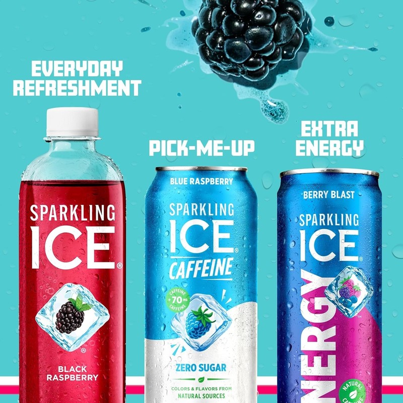Caffeine-Infused Blue Raspberry Sparkling Water, Low-Calorie - Case of 12 Cans gallery