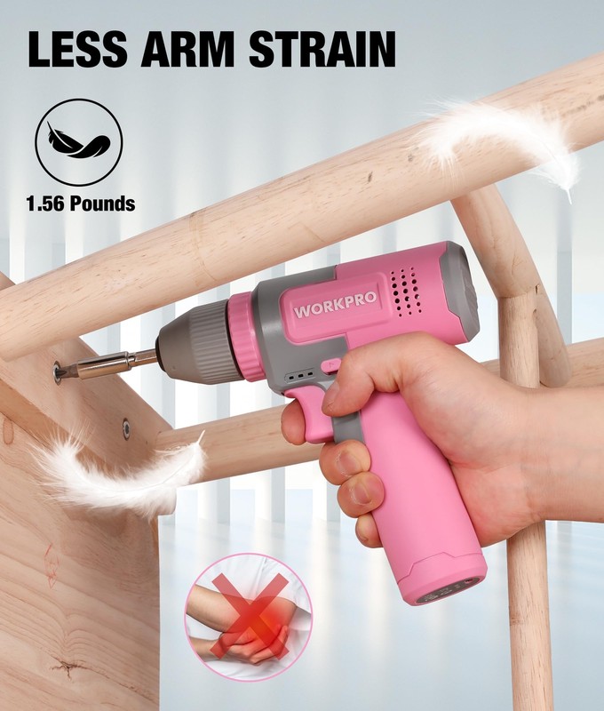 WORKPRO Pink Cordless 8V Electric Drill Driver Set 3/8'' Keyless Chuck 15pcs Bit gallery