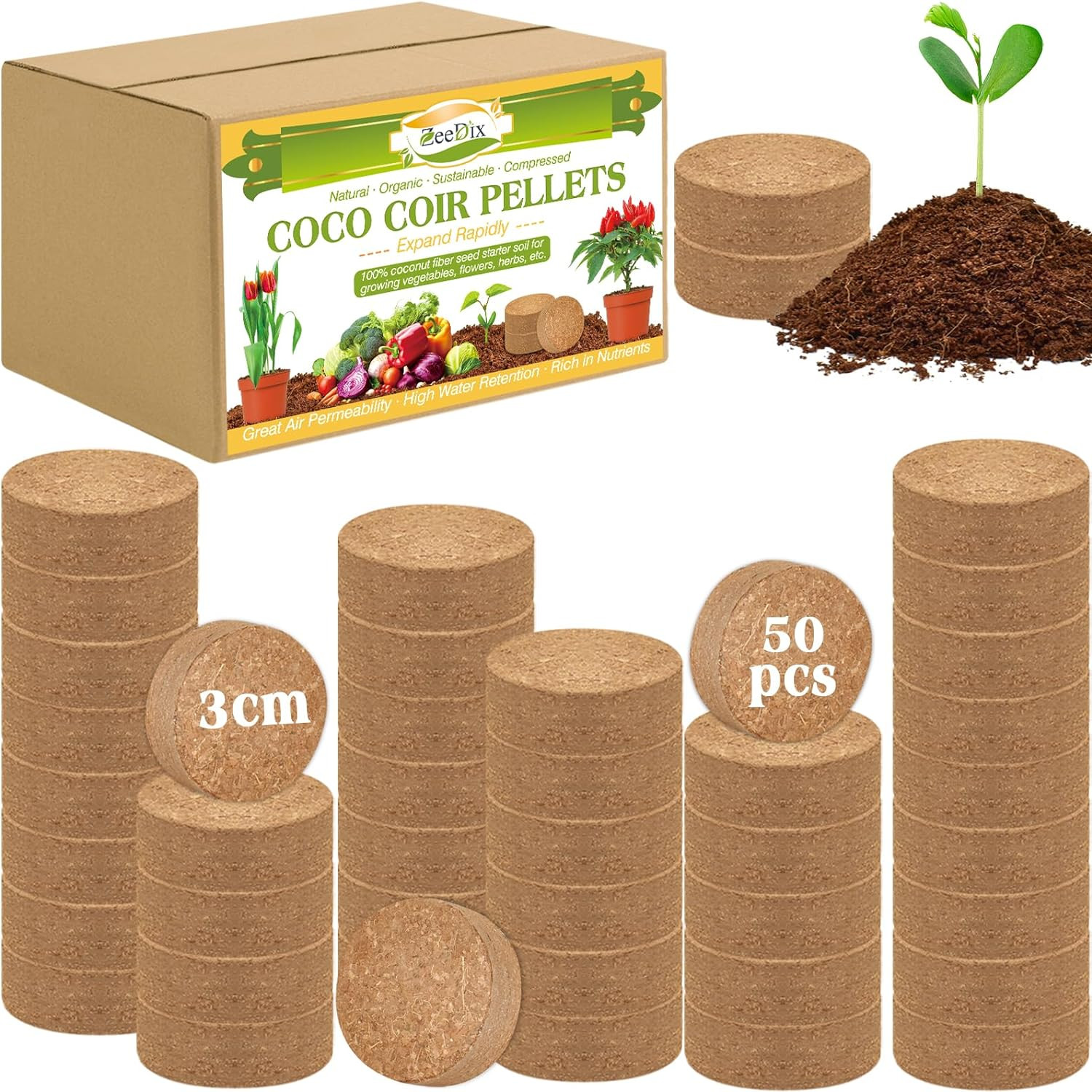 50Pcs(30Mm) Compressed Coco Coir Fiber Potting Soil- Coir Medium, Coconut Soil gallery