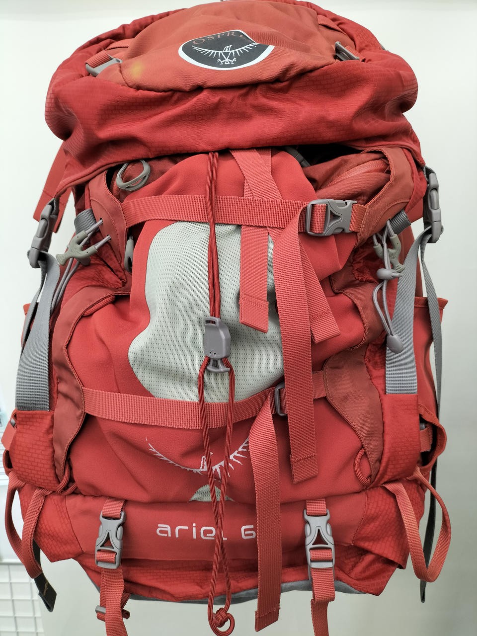 Used  65L Red OSPREY Ariel Hiking Backpack