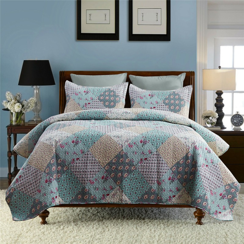 3 Piece Authentic Blooming Patchwork Quilt Set Bedspread Coverlet & Shams Queen gallery