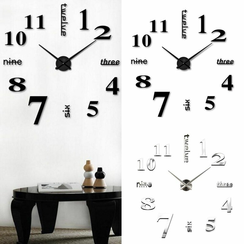 Modern DIY Large Wall Clock 3D Mirror Surface Sticker Home Decor Art Design Kit gallery