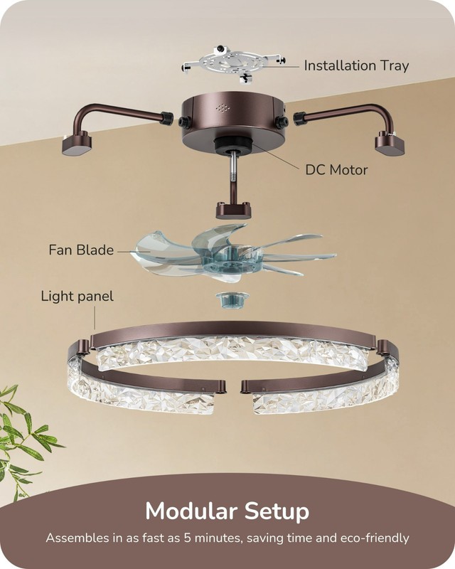 20" Smart Ceiling Fan Light Dimmable LED 3000K-6000K Remote APP 6-Speed Brown gallery