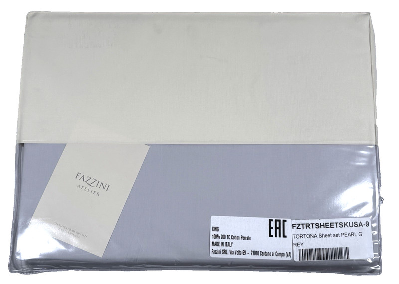 Fazzini Atelier King Sheet Set Silver 250TC Pima Cotton Percale Italy Luxury gallery