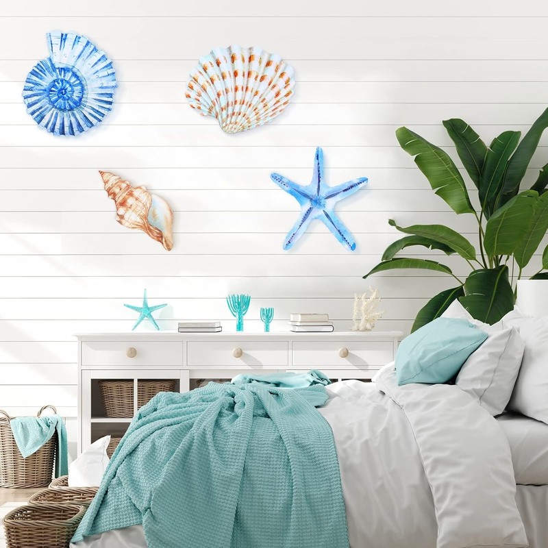 Yookeer 4 Pcs Beach Wall Decor Seashell Starfish Large, As Pictures Shown gallery