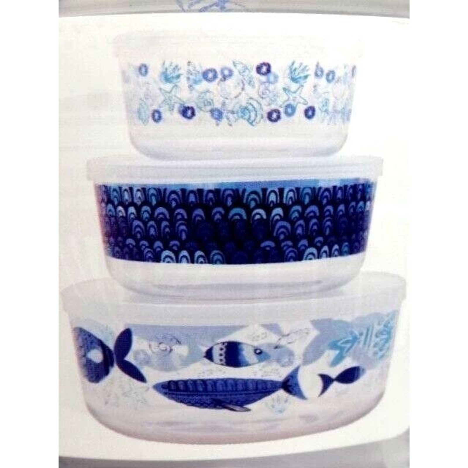 Nautical Fish Nesting Bowls 3-pc Clear Acrylic Plastic Lids BPA Free Gift NEW gallery