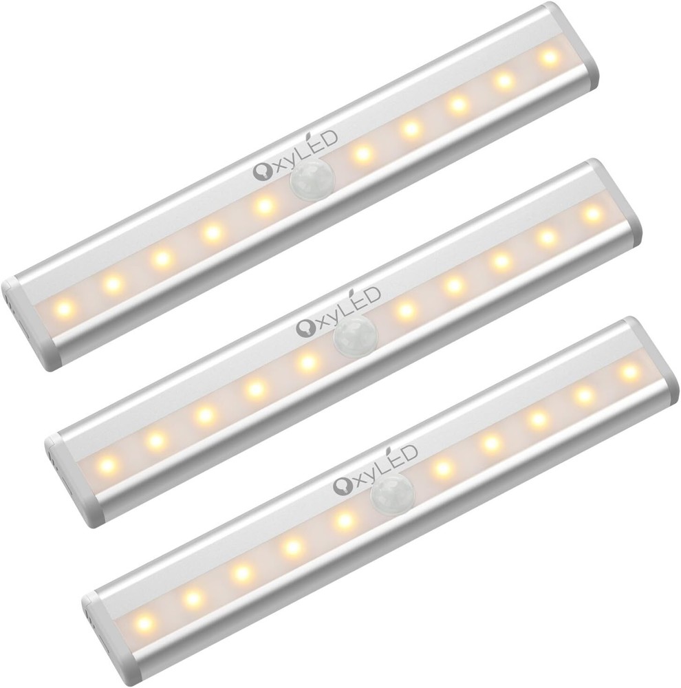 3 Pack OxyLED Motion Sensor Closet /Cabinet Light Warm Light,Battery Operated