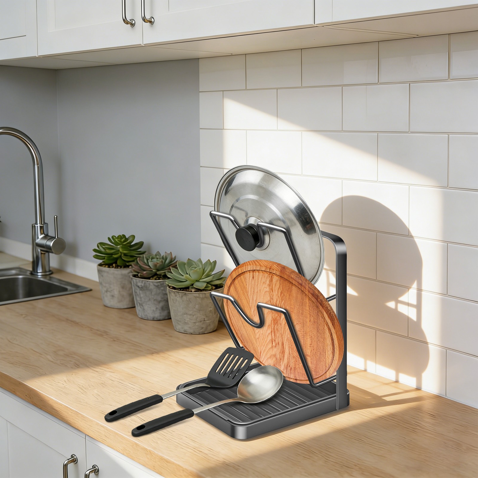 Kitchen Pot Lid Storage Rack, Pot Lid Holder, Multifunctional Pot Lids Organizer gallery