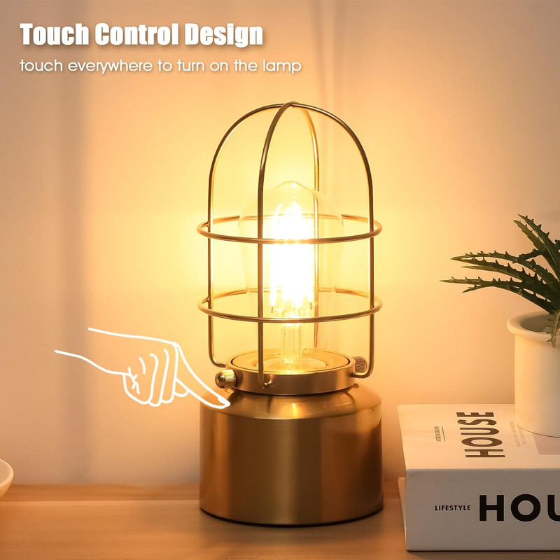 Small Touch Gold Table Lamp for Small Spaces - 3 Way Dimmable Industrial Bedside gallery