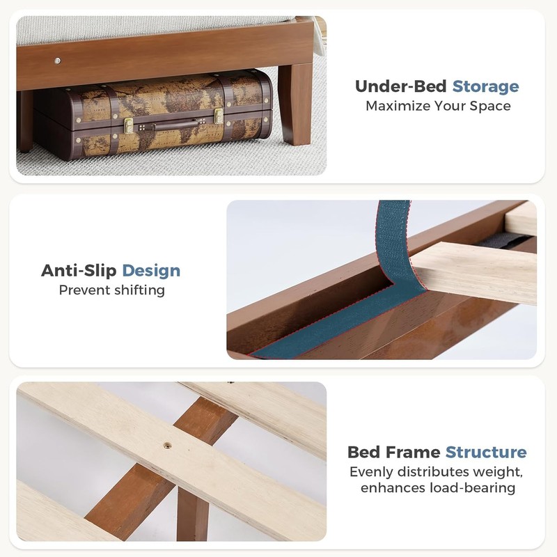 Solid Wood Bed Frame w/ Headboard,Heavy Duty Platform Bed Frame,Pine Wood,Queen gallery