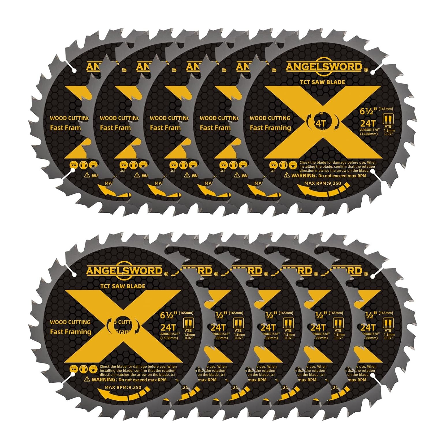 6-1/2 Inch Circular Saw Blade for Framing, Fast Wood Cutting, 24T, 10 Pack gallery
