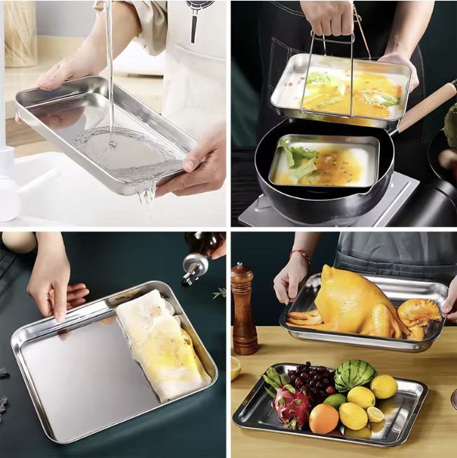 Stainless Steel Plate Rectangular Flat Bottom Tray Storage Trays Stainless Steel gallery