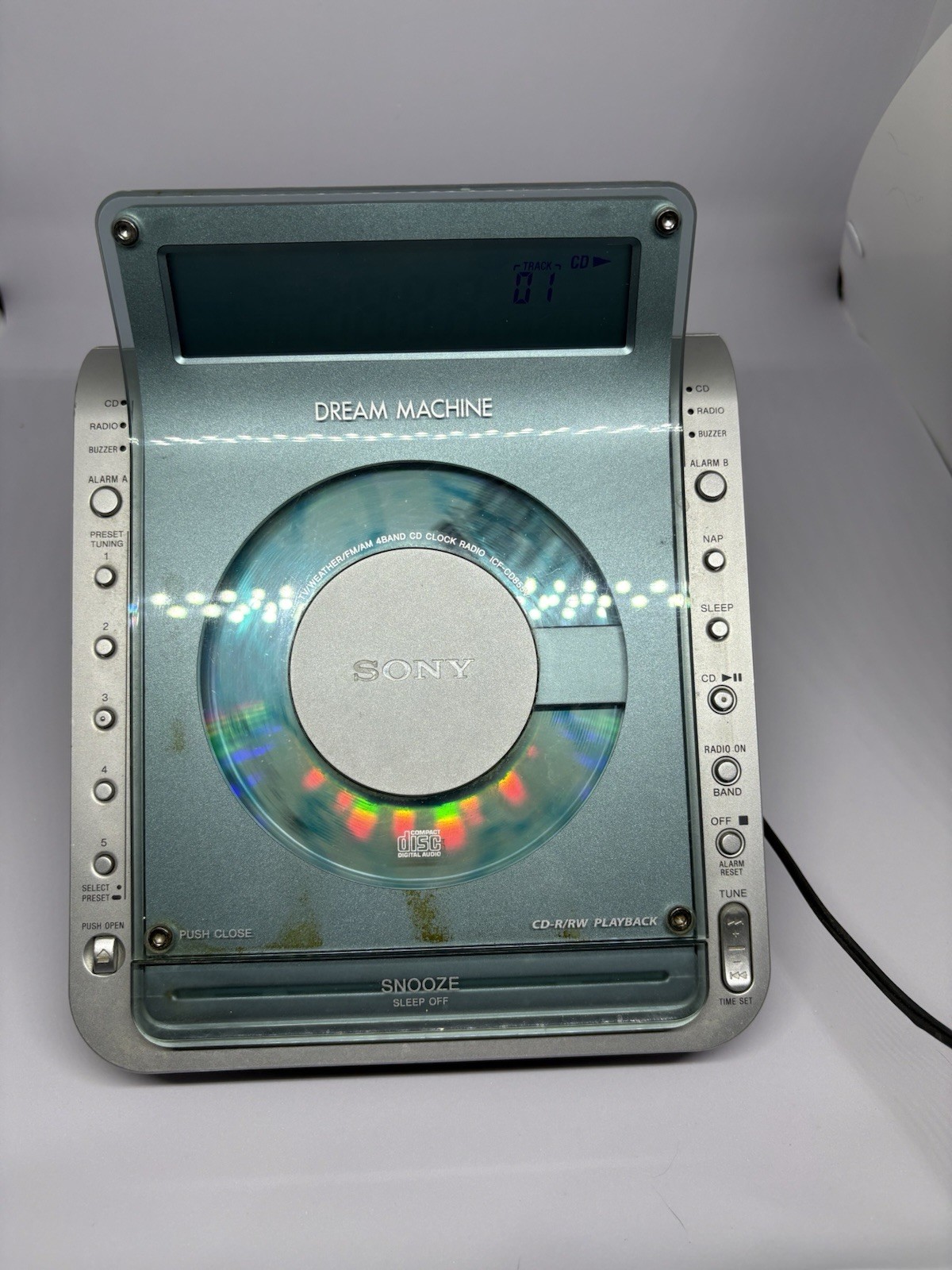 Sony Dream Machine ICF-CD855V Clock Radio CD Player Blue/Silver TESTED WORKING gallery