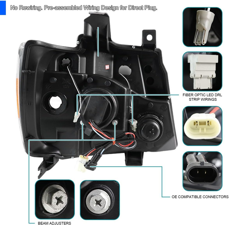 Jet Black DRL LED Strip Projector Headlights Compatible with 2007-2014 Chevy Ava gallery