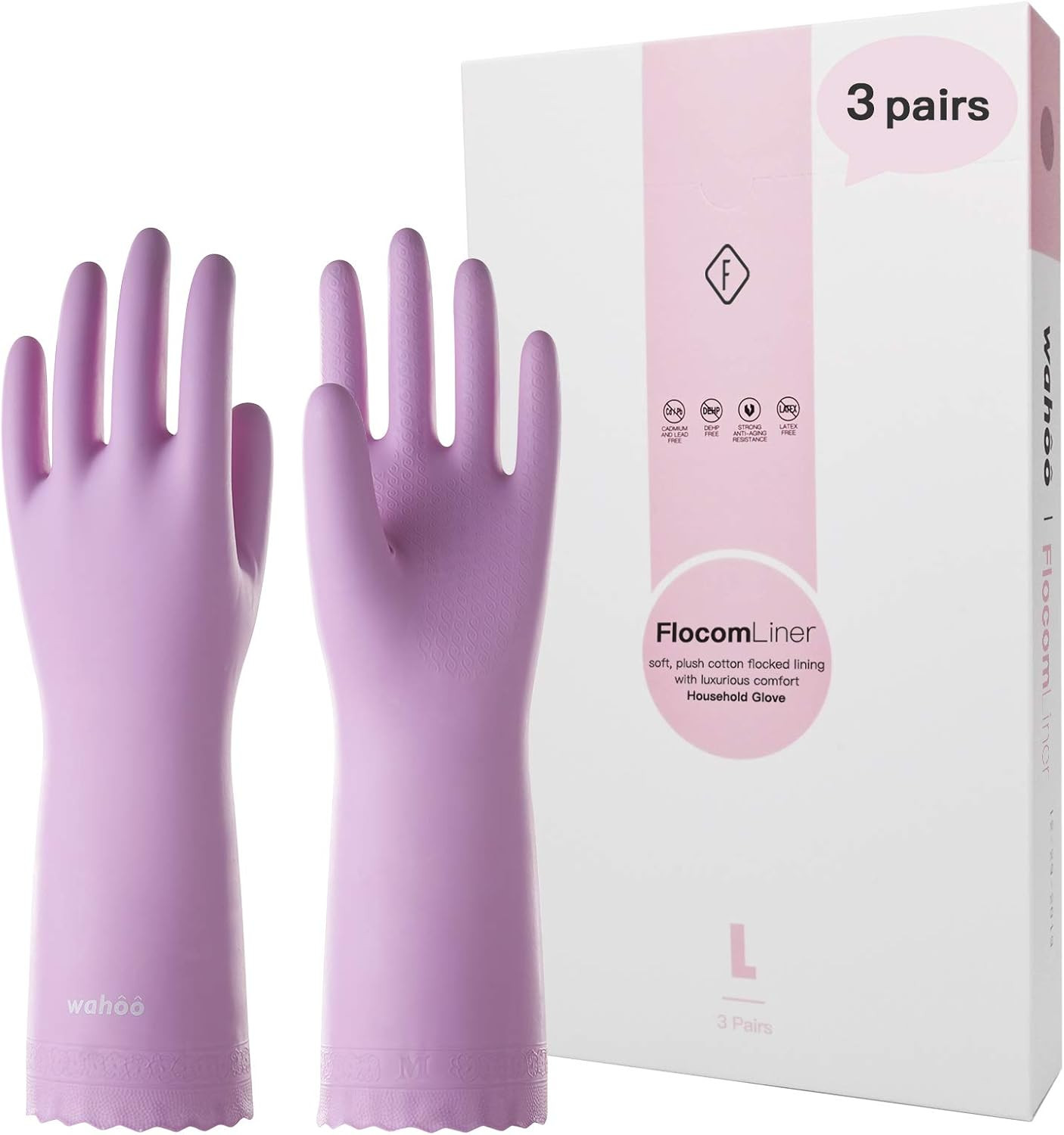 LANON 3 Pairs Wahoo Skin-Friendly Cleaning Gloves, Dishwashing Kitchen Gloves gallery