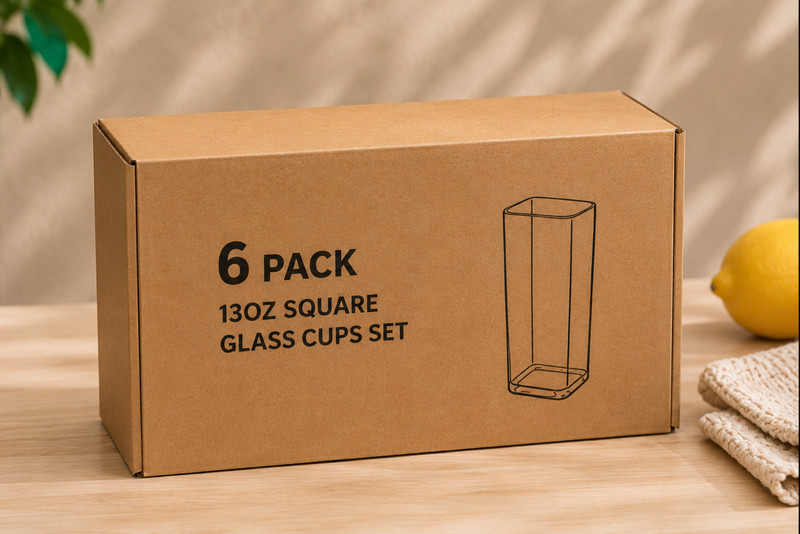 6 Pack 13oz Square Drinking Glasses with Lids and Bent Glass Straws, Reusable Gl gallery