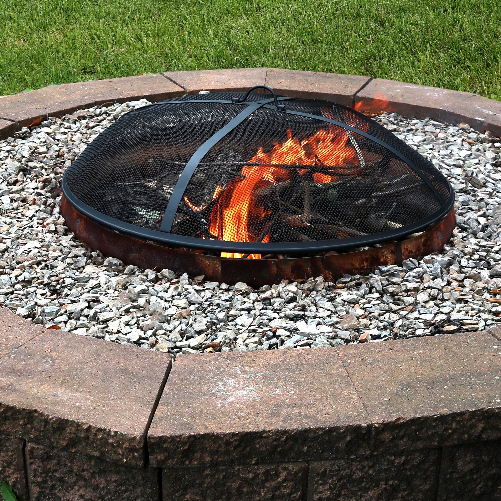 40 in Steel Round Fire Pit Spark Screen by Sunnydaze gallery