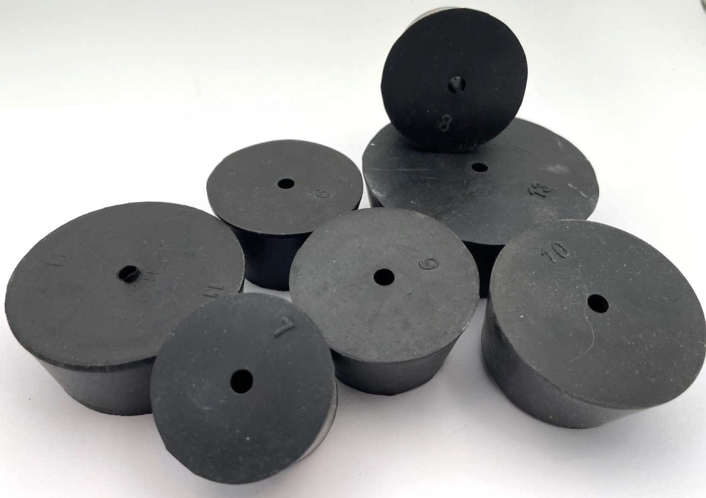 Rubber Stoppers - 1 hole Large Black Laboratory Stopper Sz 7 8 9 10 11 12 13 gallery