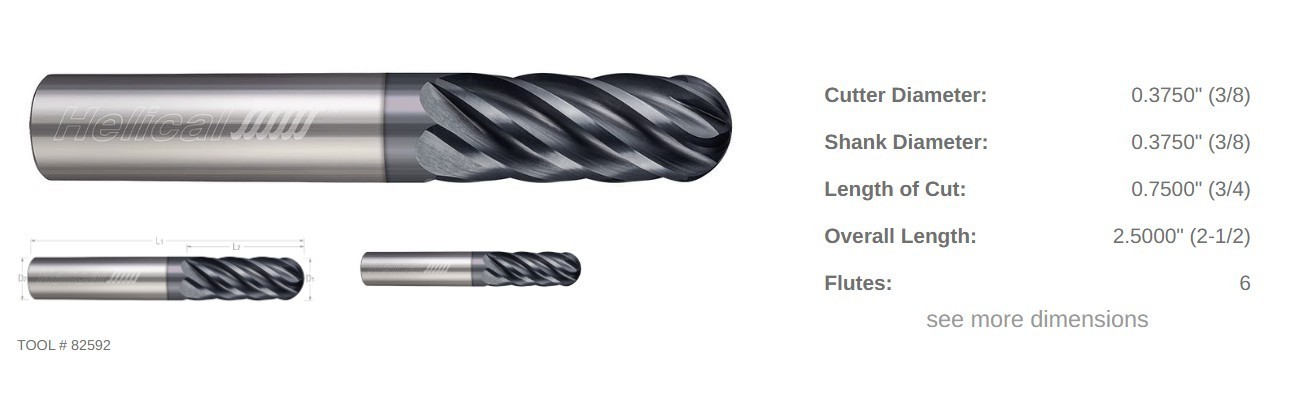 Helical 82592 - 6 Flute, Ball - End Mill for Steels, Cast Iron, Titanium gallery